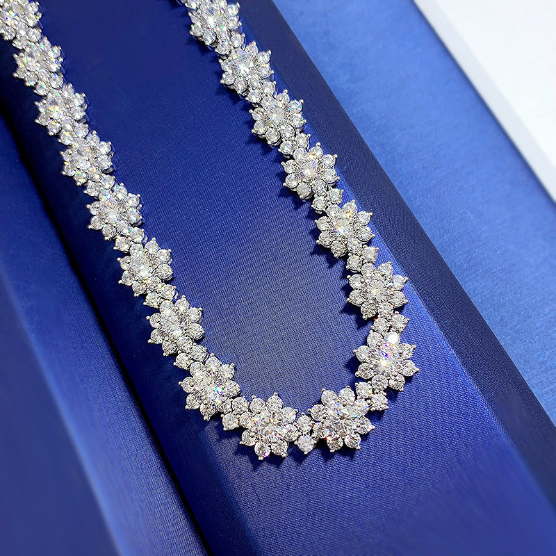 Chaîne de Clavicule Tournesol en Argent 925 avec Diamant en Carbone Haute Qualité