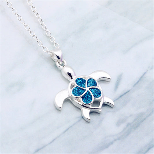 Blue Flower Turtle Epoxy Female Necklace Pendant
