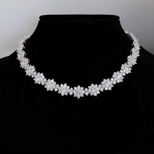Chaîne de Clavicule Tournesol en Argent 925 avec Diamant en Carbone Haute Qualité