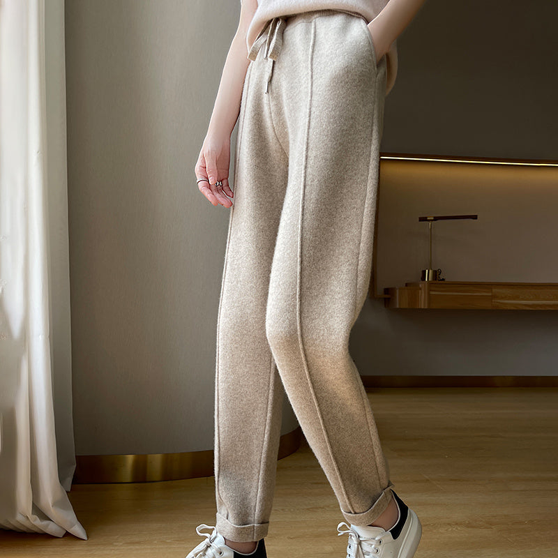 Autumn And Winter Pure Wool High Waist Thickened Curling Casual Straight-leg Harem Pants