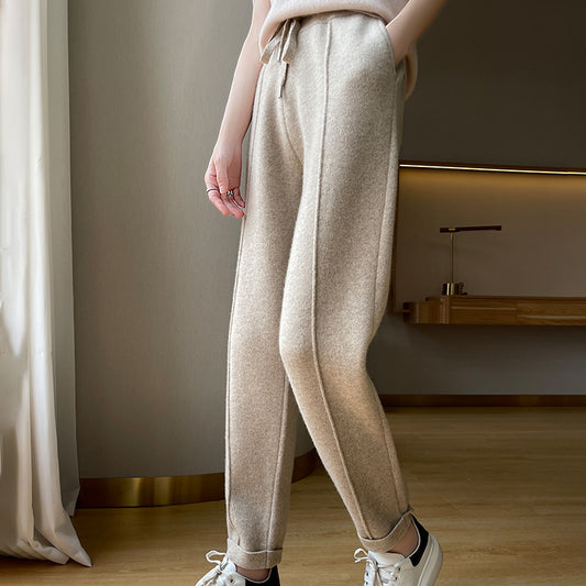Autumn And Winter Pure Wool High Waist Thickened Curling Casual Straight-leg Harem Pants