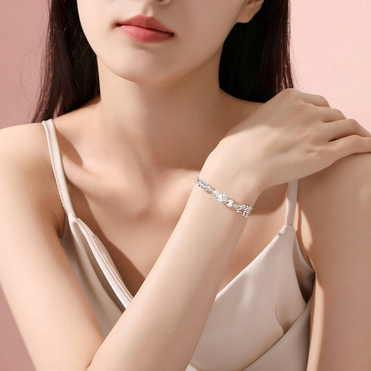 Bracelet Élégance en Argent Sterling - Perles et Feuilles Gravées
