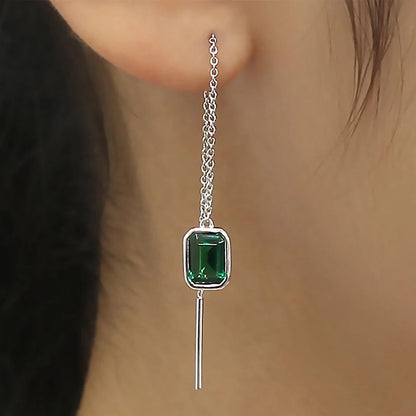 Boucles d’Oreilles Pendantes Élégantes avec Pierre Verte