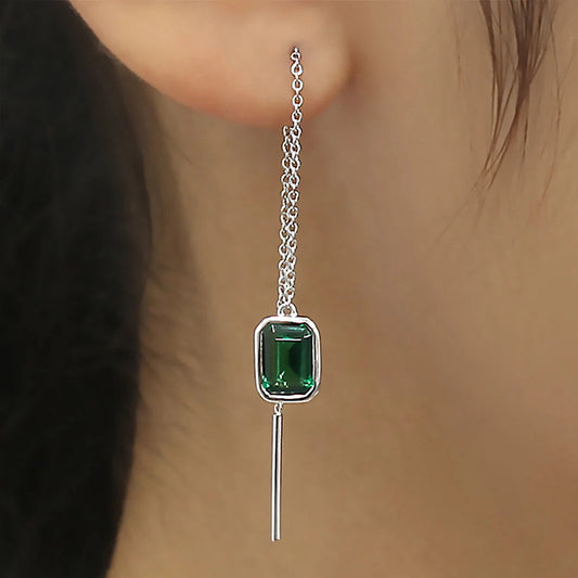 Boucles d’Oreilles Pendantes Élégantes avec Pierre Verte