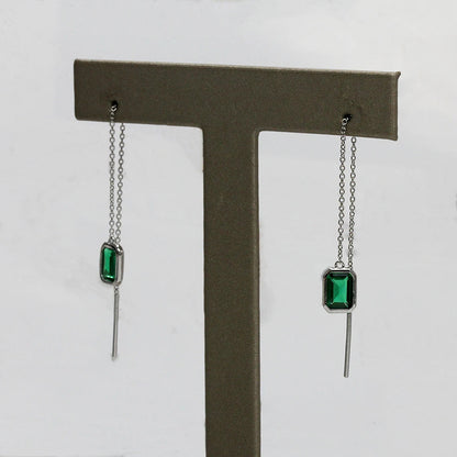 Boucles d’Oreilles Pendantes Élégantes avec Pierre Verte