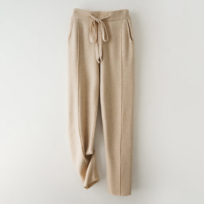 Autumn And Winter Pure Wool High Waist Thickened Curling Casual Straight-leg Harem Pants